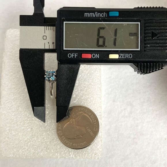 Sterling Silver 925 Claw Prong Set Square Blue Topaz Solitaire Ring Sz 6.25 - Picture 15 of 16